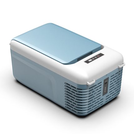 Blue & White Portable Chest Fridge on a white background