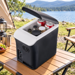 Slim Black & White Travel Fridge — camping view