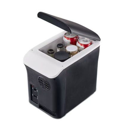 Slim Black & White Travel Fridge on a white background
