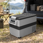 Long-Profile Grey Car Fridge — camping view