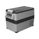 Long-Profile Grey Car Fridge on a white background